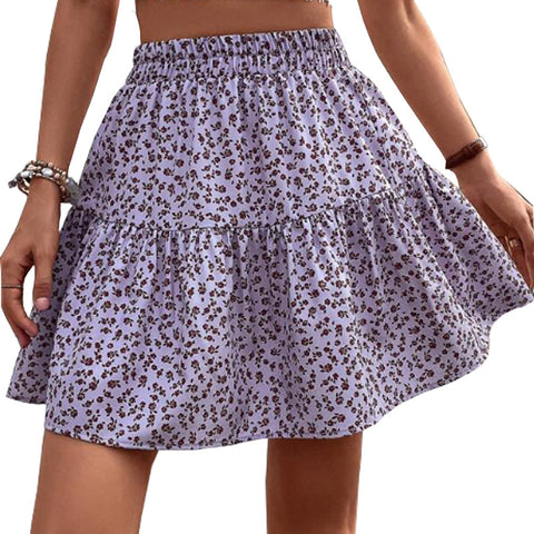 A- Line High Waist Floral Frill Hem Skirt