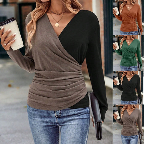 Slim Waist Pleated Collar Top