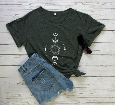 Sun Moon Casual Short Sleeve Top