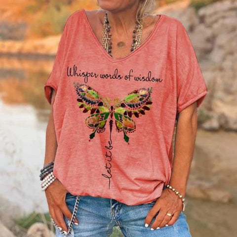 Inspirational Fashion V-neck Printed Top