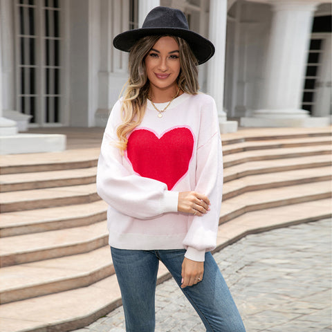 Round Neck Love Heart Sweater