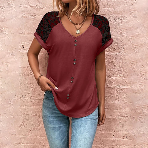 Women's Lace Stitching V-neck Top