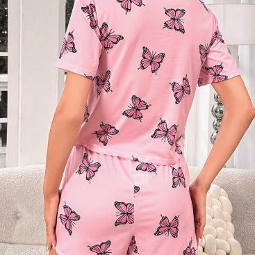 Butterfly Print T-shirt And Shorts Pajamas Set