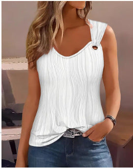 Summer Fashion Metal Buckle V-neck Sleeveless Women's Top