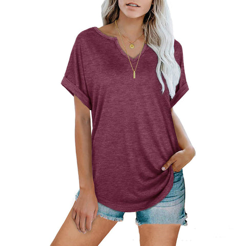 Solid Color V-neck Short-sleeved T-shirt Top