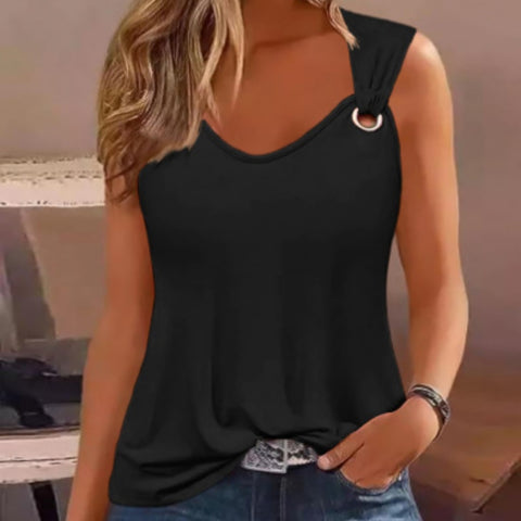 Summer Fashion Metal Buckle V-neck Sleeveless Women's Top