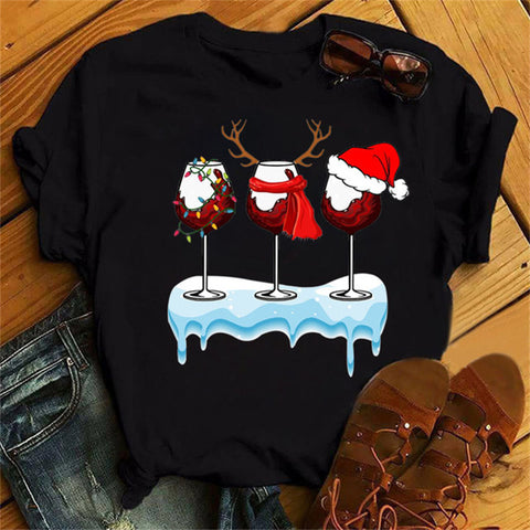 Christmas Humor Wine Glasses T-Shirt Tops