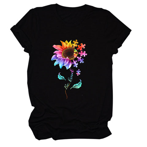 Colorful Be Kind Flower Puzzle Pieces T-Shirt