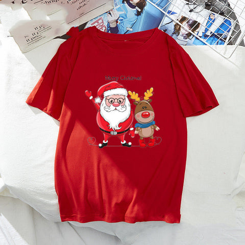 Christmas Santa Elk Short Sleeve Top