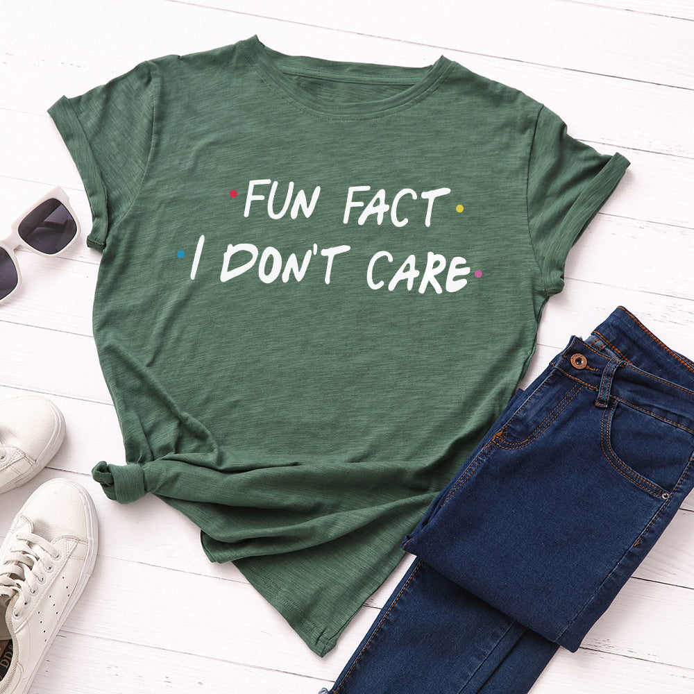 I Don't Care Round Neck Short Sleeve Cotton Top