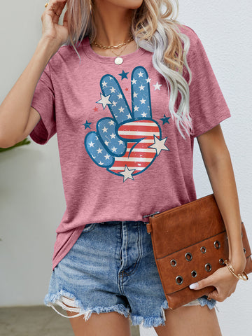 Independence Day Round Neck Short Sleeve Printed T-shirt