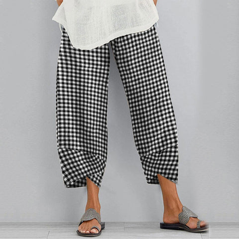 Cropped Pants With Checkered Panels