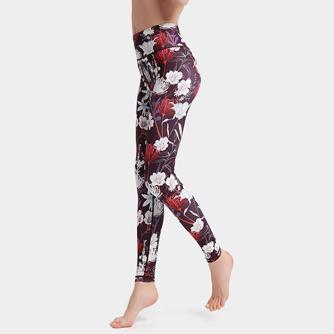 Fashion Flowers Print Leggings High Waist