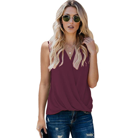 Solid Color V-neck Bottoming Ladies Sleeveless Top