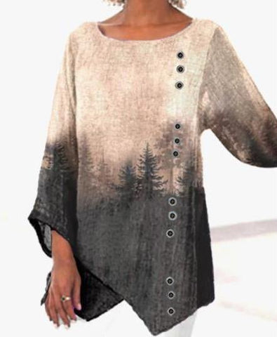 Casual Loose Round Neck Irregular Hem Sleeve Shirt