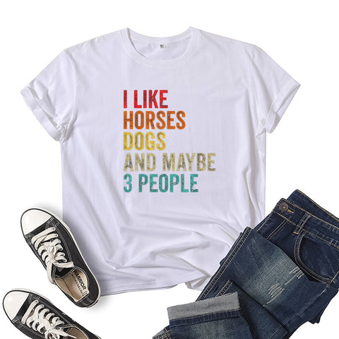 I Like Horses Short Sleeve Crew Neck Top