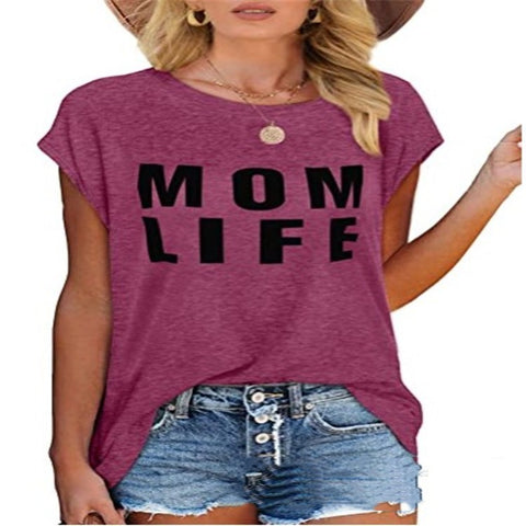 Mom Life Casual Cotton Round Neck Short Sleeve Top