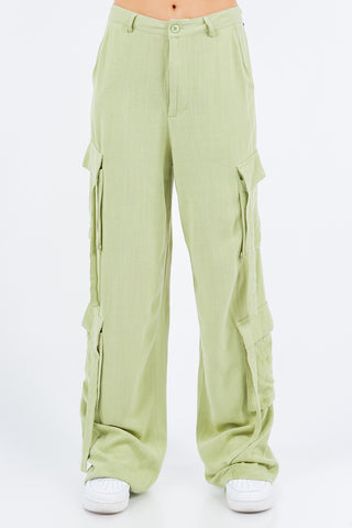 American Bazi Linen Wide Leg Cargo Pants