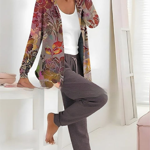 Jacket Print with Solid Color Pants Two-piece Set