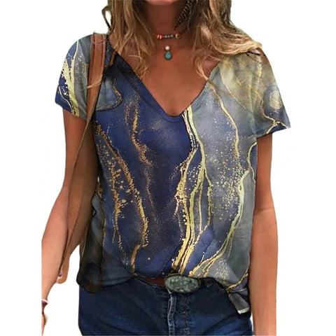 Abstract Painting Graphic Geometric Print V-Neck Top