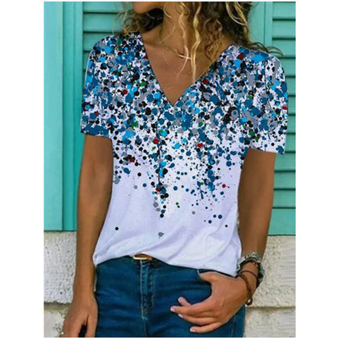 Spring And Summer V-neck Printed Women's Top