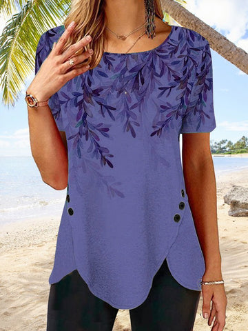 Fashion Petal Hem Crew Neck Short Sleeves Top