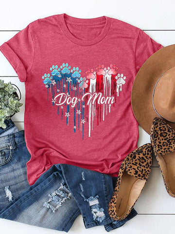 Dog Mom Printed Women's Casual T-shirt Top