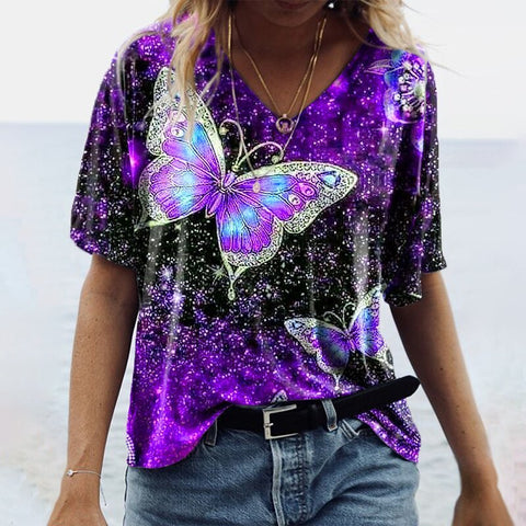 Butterfly Multi Color Short-sleeved T-shirt Women's Top