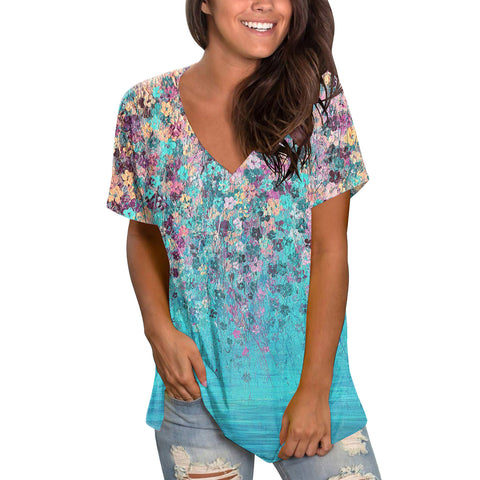 V-Neck Printed Short Sleeve Top