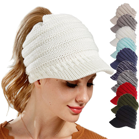 Ponytail Beanie Hats Soft Knit Caps