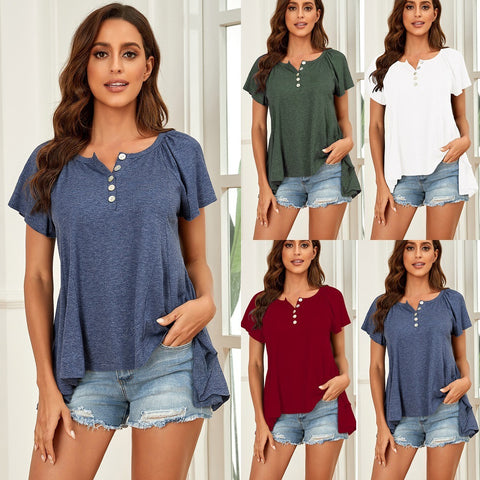 Button Front Tunic Style short-sleeved Top