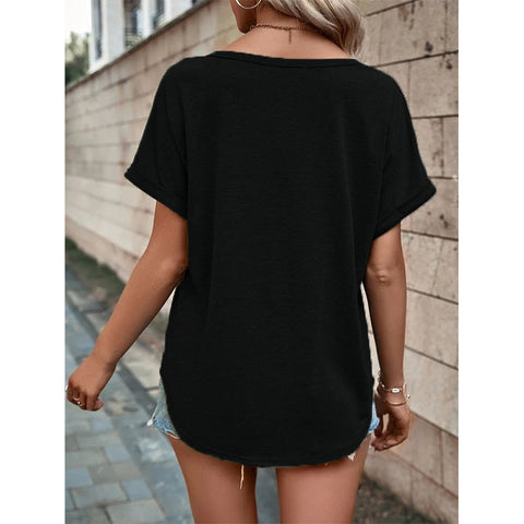 Button Front V-neck Short Sleeve Top