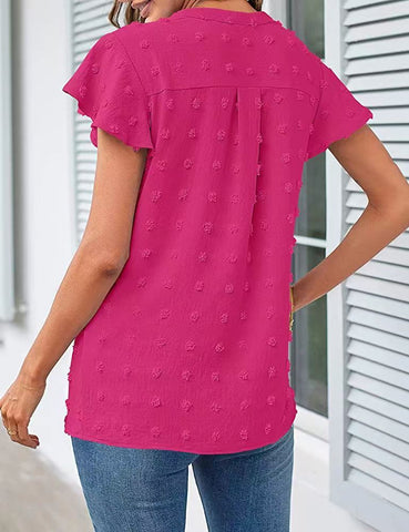 Women V Neck Ruffle Short Sleeve Blouse