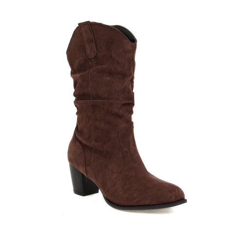 Chunky High Heel Mid-Calf Boots For Women