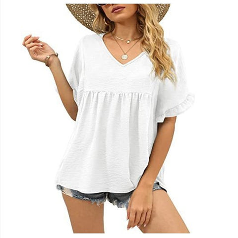 Casual Ruffled Pleated Loose Top