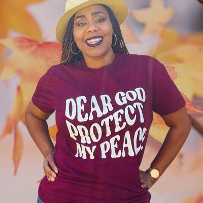 Inspirational Dear God Protect My Peace Round Neck Short Sleeve Top