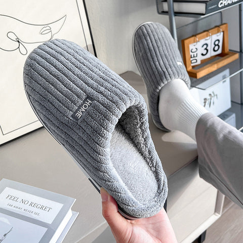 Solid Color Simple Cotton Winter Non-slip Home Warm Plush Slippers