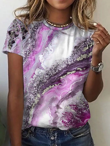 Gradient Print Casual Short Sleeve Top