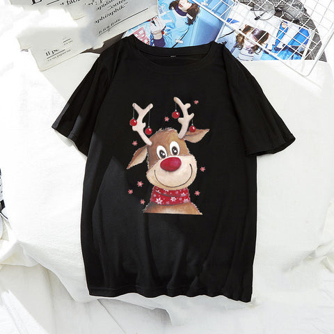 Christmas Santa Elk Short Sleeve Top