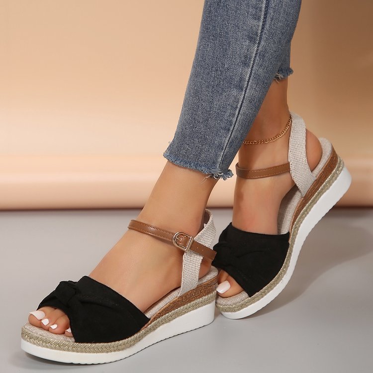 Thick-soled Bow Sandals, Buckle Wedges