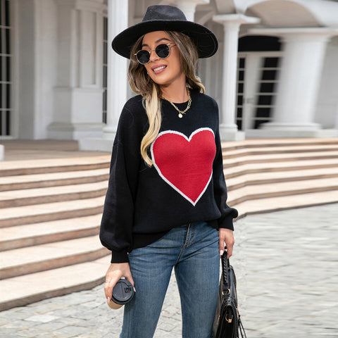 Round Neck Love Heart Sweater