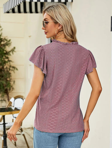 Jacquard V-neck Short Sleeve Top