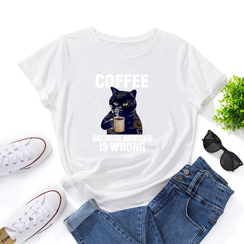 Coffee Because Round Neck Short-Sleeved T-shirt Top