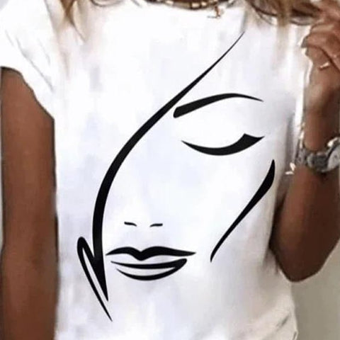 Women's 3D Face Print Short-sleeved Top