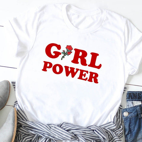 Girl Power Round Neck Short-sleeved Top