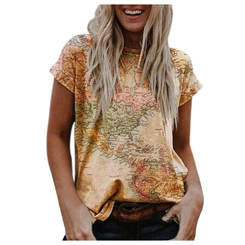 Multi Color Loose Fit Short-sleeved Women's Top