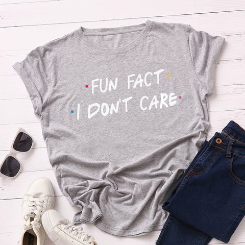 I Don't Care Round Neck Short Sleeve Cotton Top