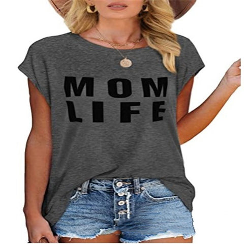 Mom Life Casual Cotton Round Neck Short Sleeve Top