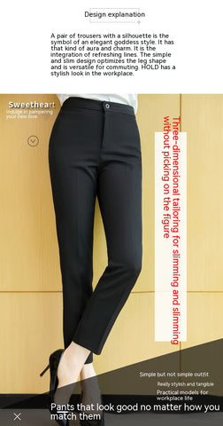 Professional Suit Women's Mid-waist Work Black Trousers Cropped Pants