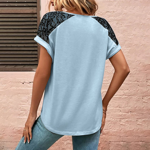 Women's Lace Stitching V-neck Top